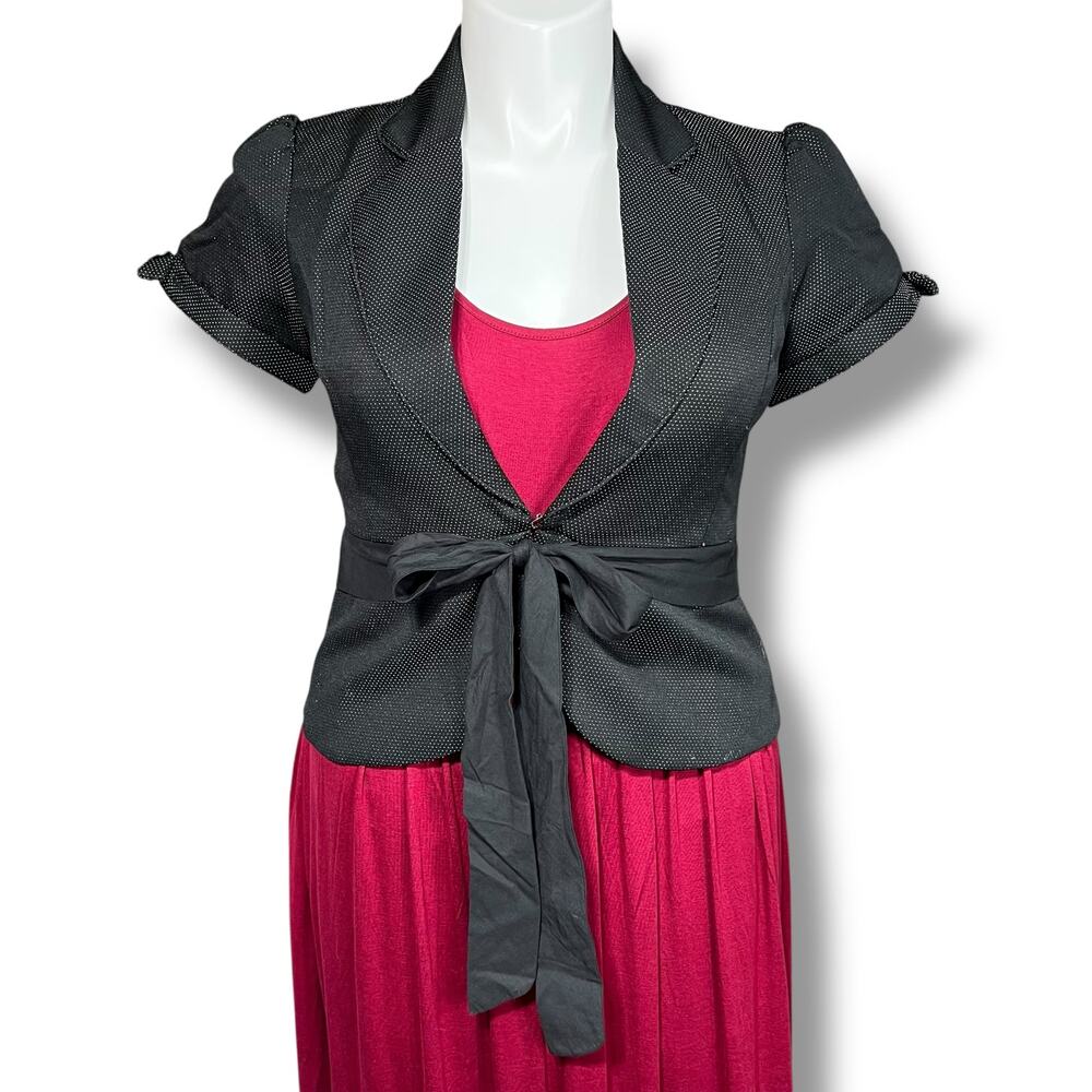 Y2K Stooshy Womens Blazer Suit Jacket Short Sleeve Tie Closure Polka Dot XL